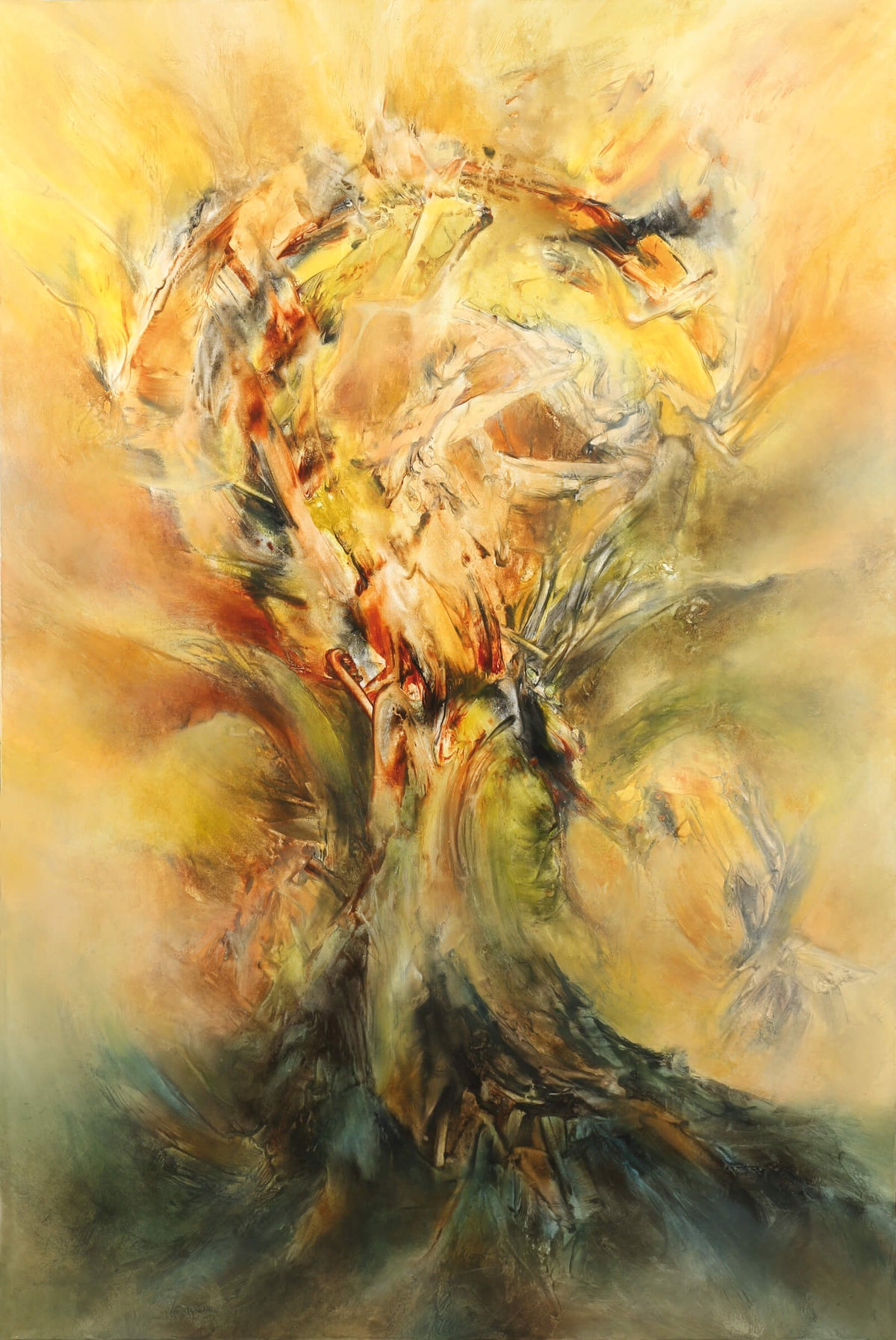 Art abstrait ‘Arbre soleil’ par l'artiste Chantal De Serres