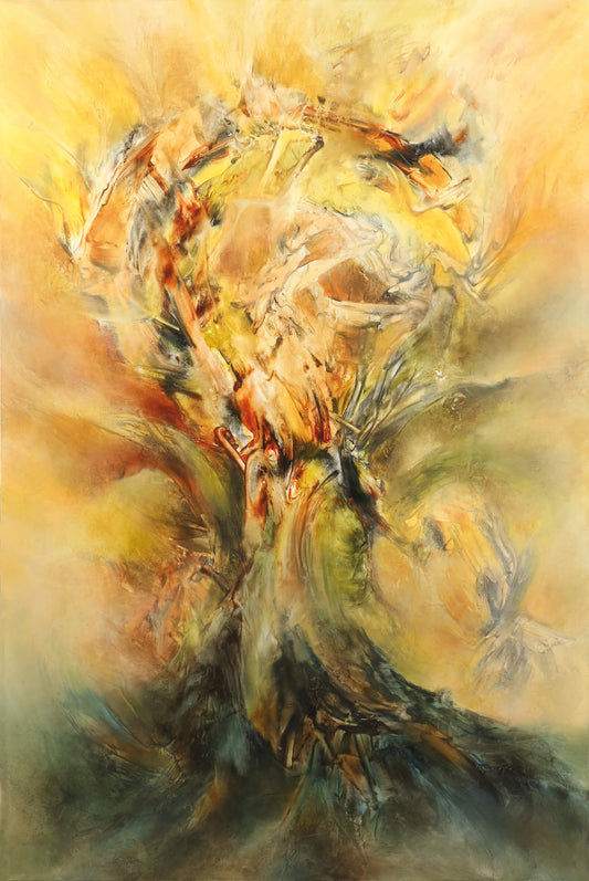 Art abstrait ‘Arbre soleil’ par l'artiste Chantal De Serres